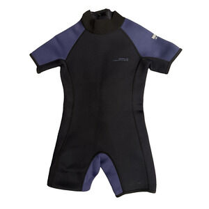 Dark Lightening Kids Short Wetsuit Size 8 Neoprene Black With Blue Arms And Legs